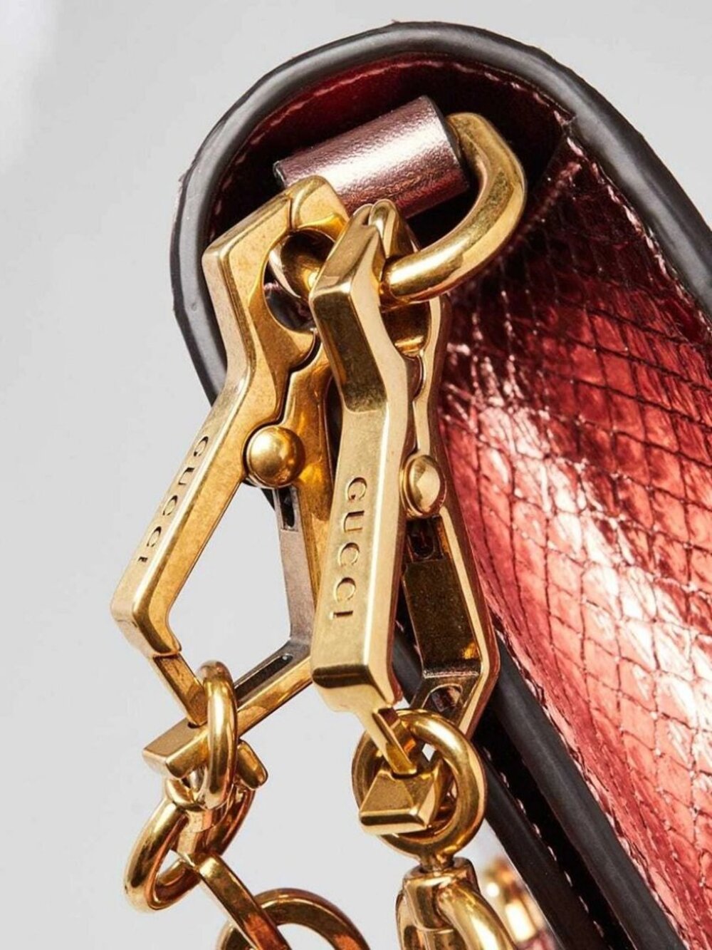 Gucci Pink Metallic Snakeskin Horsebit 1955 Small Crossbody Bag - Picture 7 of 11